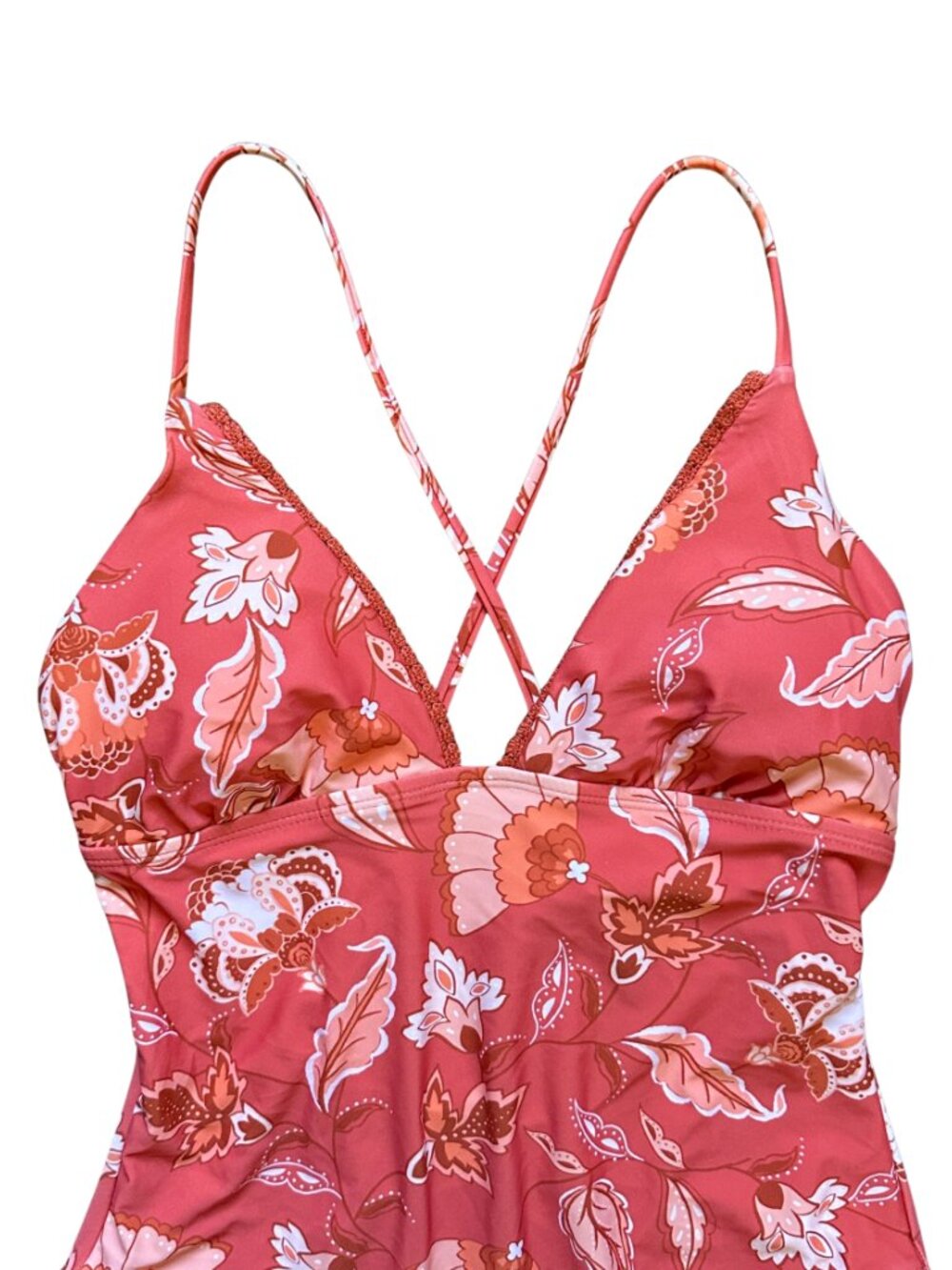NWT Shade & Shore Coral Floral One Piece Swimsuit M Retro 70s Tropical - Picture 6 of 11